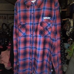 Hurley Men's Casual Red and Blue Plaid Shirt